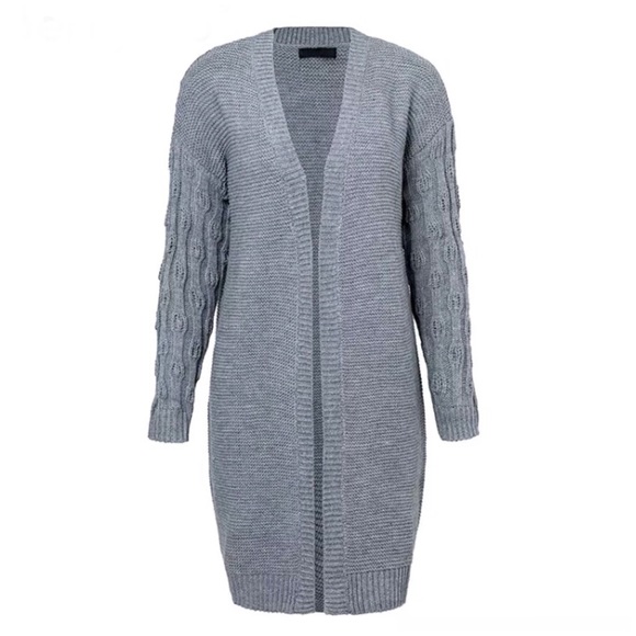 Gray Knit Open Detailed Cardigan - One Size - Picture 4 of 4